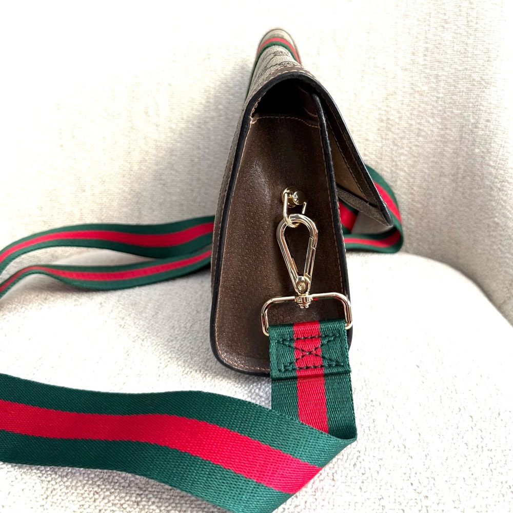 Gucci Beige GG Canvas Crossbody with Green and Red Web Stripe and Brown Trim - Picture 9 of 16